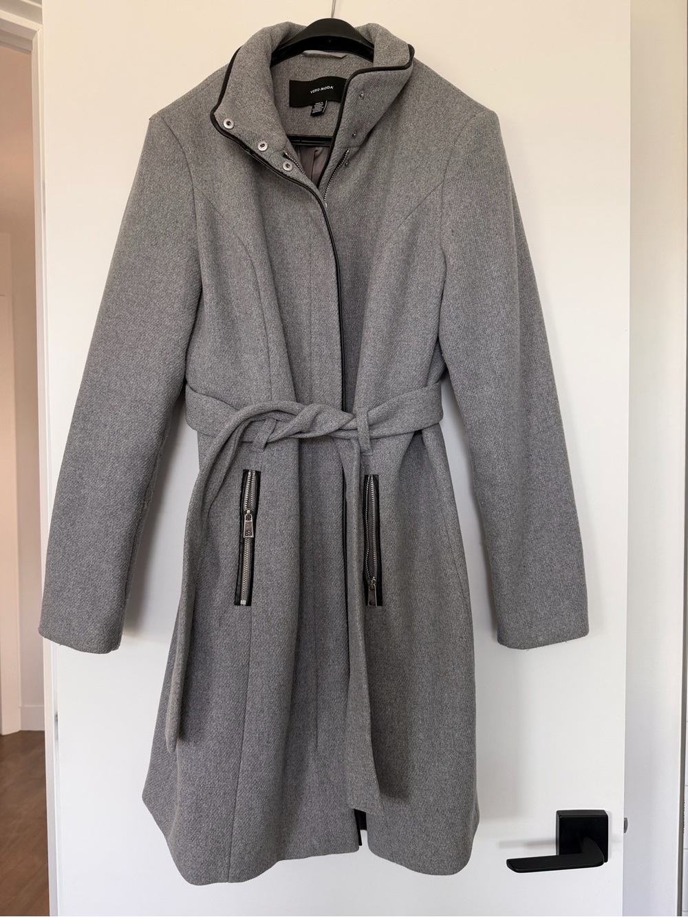 Vero Moda Women's Gray Belted Wool-Blend Coat